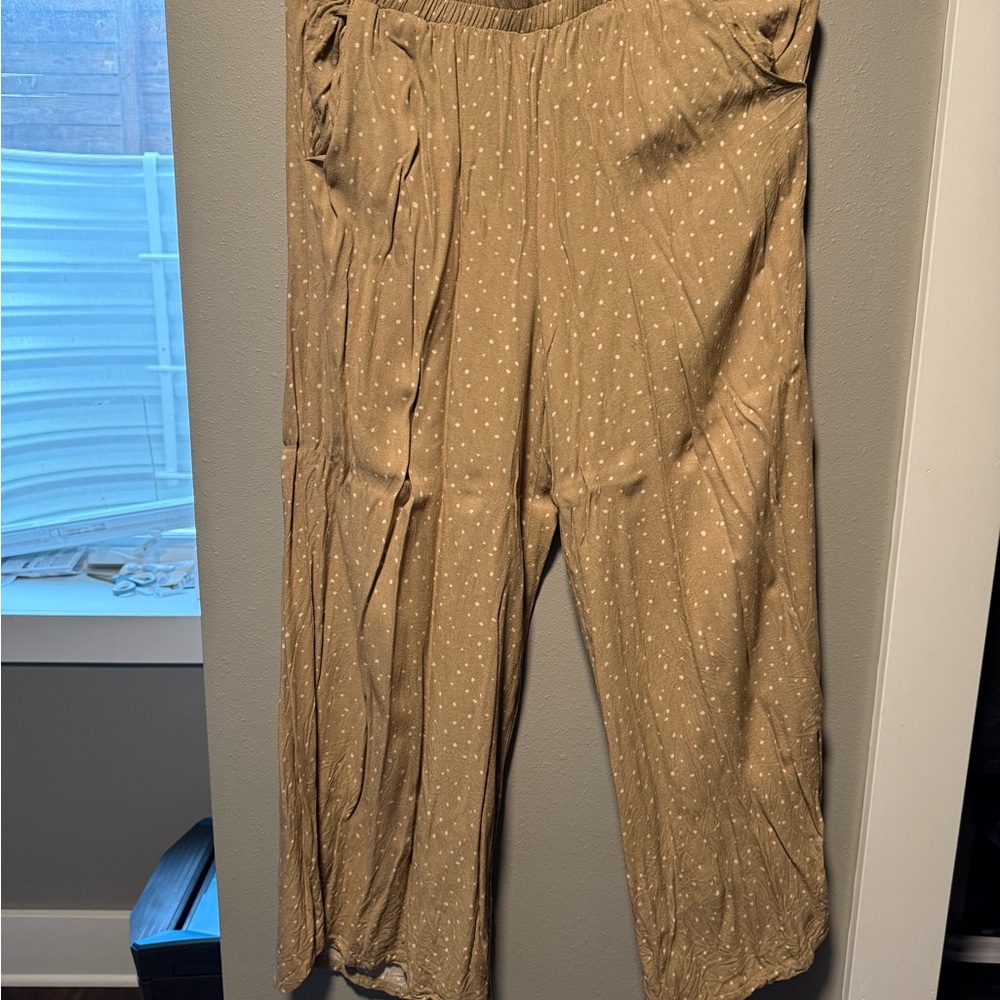 Tan Polka Dot Wide-Leg Pants